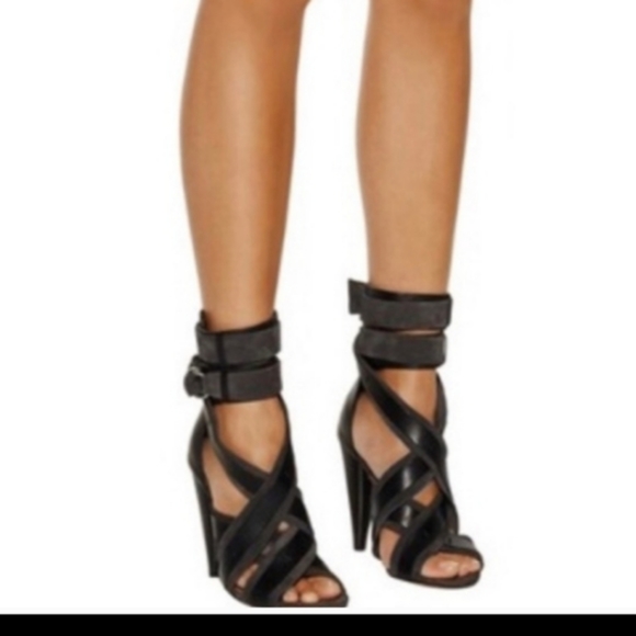 Isabel Marant Rosy Leather Sandals Strappy Sexy Heels Black Rare - Picture 2 of 12